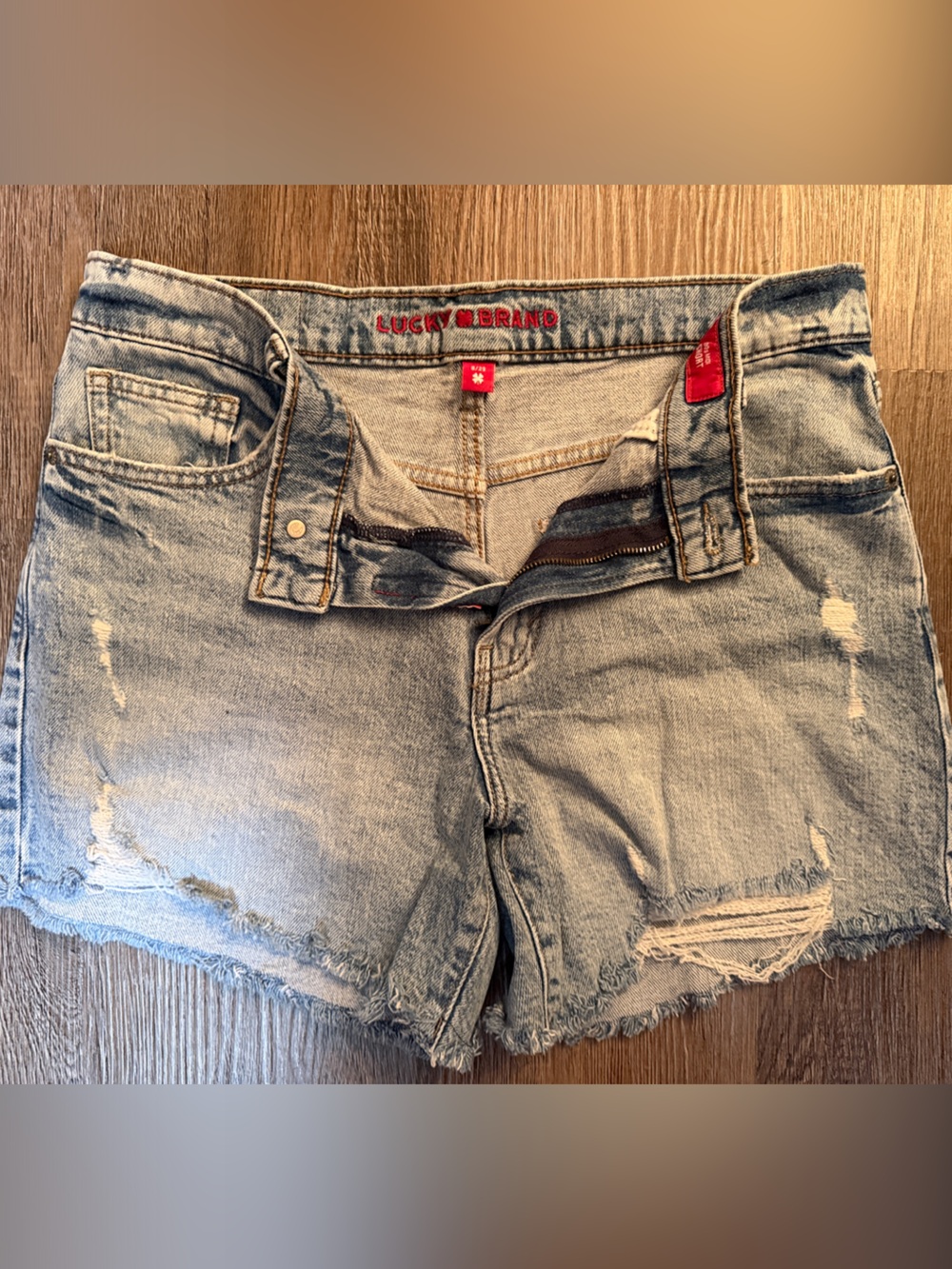 Lucky Brand 90’s Midi Distressed Denim Shorts
